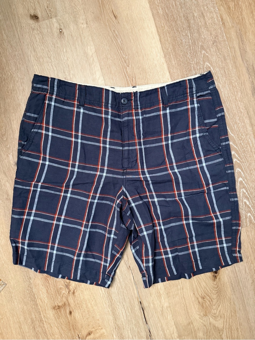 Old Navy Navy Blue Plaid Khaki Shorts
